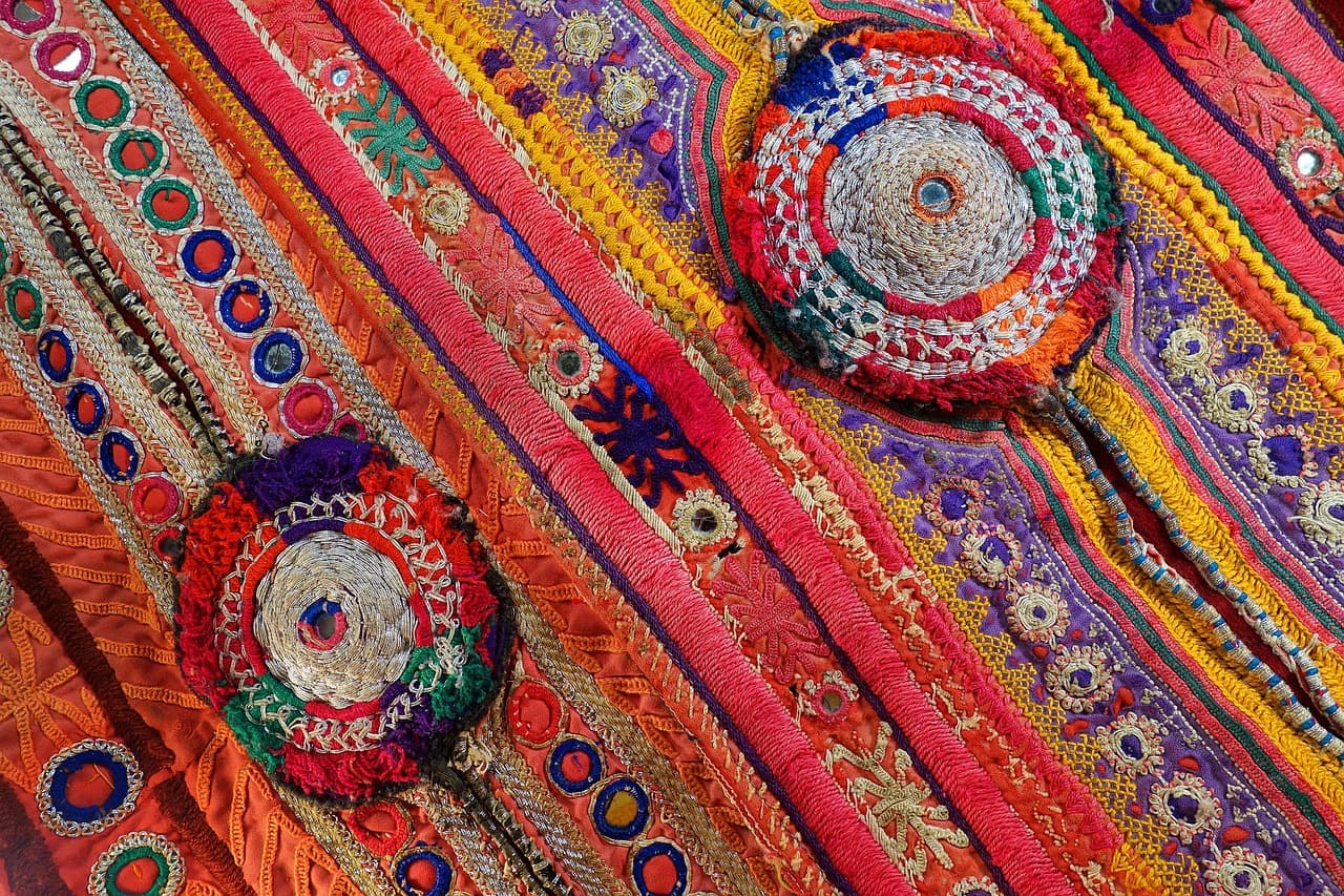 Jewelled mirror-work artefact detail