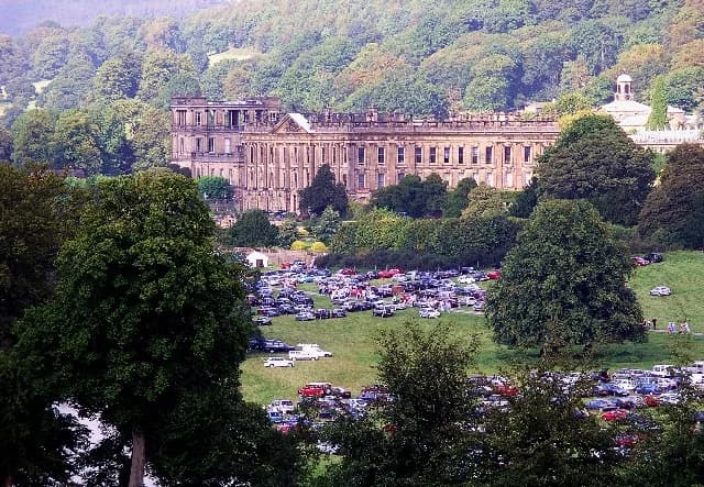 Chatsworth House south facade overlooking the fountain and grounds