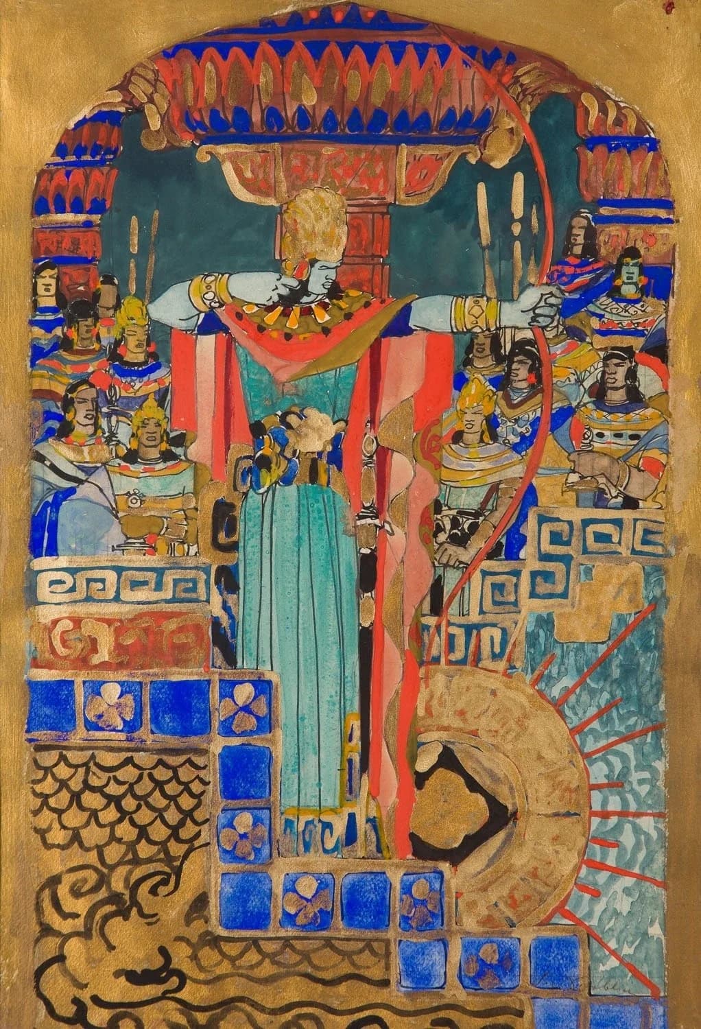 Stefan Norblin's murals in the throne room — gold-leaf deities, emerald jungles, and Art Deco geometry rendered across thirty-foot walls, restored by Polish and Indian conservators between 2006 and 2011